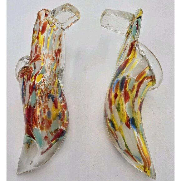 Pair Of Vintage Murano Style Italian Art Glass Slipper Heel Shoe Multicolor Chip - Picture 11 of 14